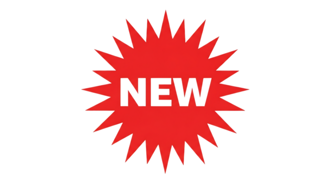 Red starburst with new text isolated on transparent background