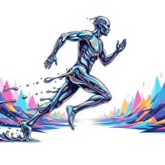 Abstract runner in motion with colorful fluid design isolated on white background