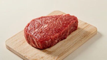 Fresh beef slices arranged on a wooden board