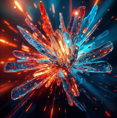 vibrant crystal explosion with blue and red highlights on dark background
