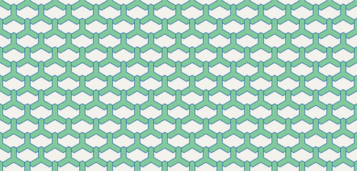 Seamless Geometric Floral Tile Pattern with White and Green Petal Shapes . Modern contemporary geometric shape design. Digital architectural material and texture resource. Blue green cream 045