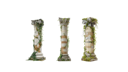 ancient pillar with plants on sofa on transparent background png