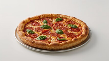 Traditional pizza slice placed on a serving tray