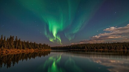 Obraz premium Summer night sky illuminated by the Northern Lights in a scenic northern locale