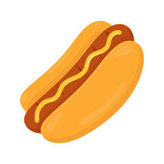 Hot Dog Icon. Grilled Sausage in Bun Isolated on Transparent Background. Flat. Vector Illustration