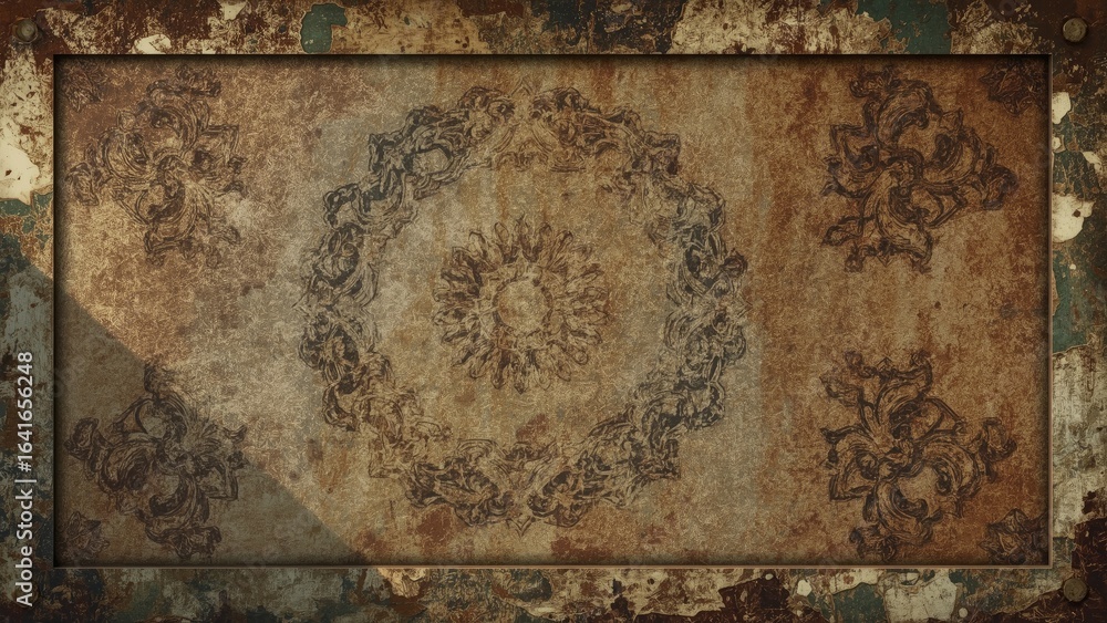 Poster vintage rusty metal texture with abstract pattern and frame design