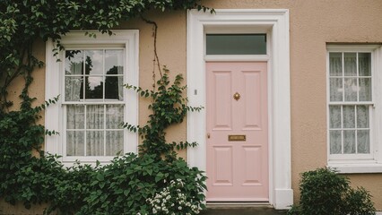 Delicate blush door featured on an old-fashioned residence