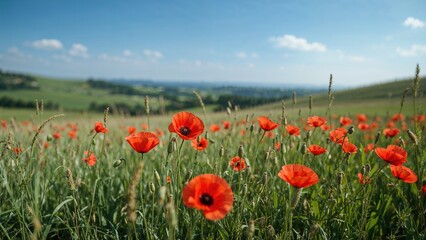 Natural scenery with bright poppy blooms