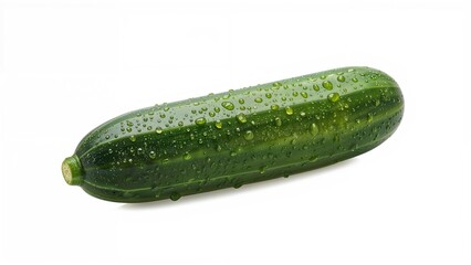 Single pickled cucumber on a plain white backdrop