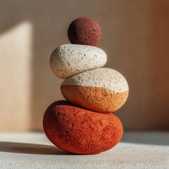 abstract stacked clay spheres in warm terracotta and cream with matte finish