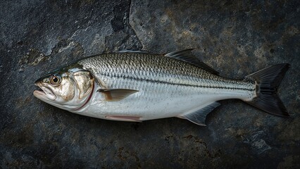 Obraz premium Seabass Plated on a Black Rock Background