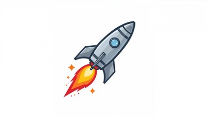 Icon of a rocket launcher with a rocket in flight, isolated on a white background