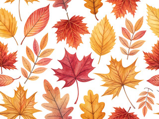 Seamless Watercolor Autumn Leaves Pattern