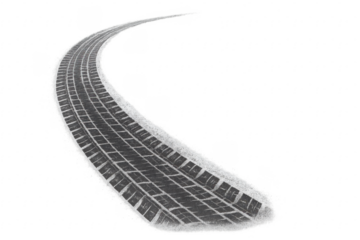 Curved tire track is fading away on transparent background