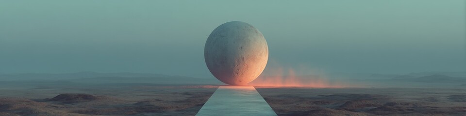 panoramic minimal floating orbs in dusty pastel tones with subtle grain