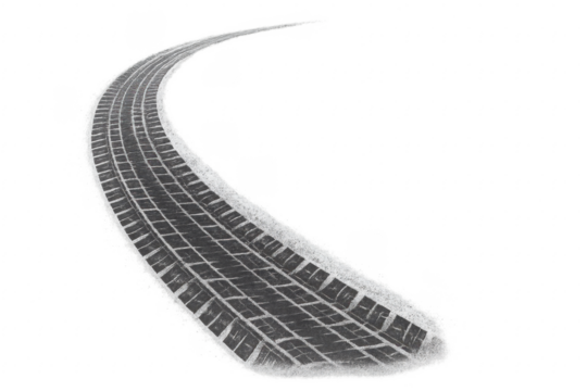 Curved tire track is fading away on transparent background