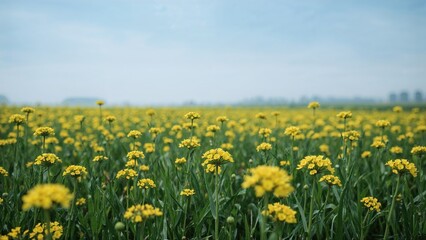 Obraz premium Bright yellow rapeseed blossoms in a scenic spring setting