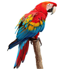 Obraz premium Scarlet Macaw perched on branch, jungle background, vibrant plumage, wildlife poster