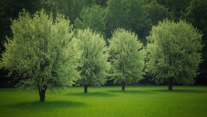 Obraz premium Lush green backdrop with a single tree in nature during summer