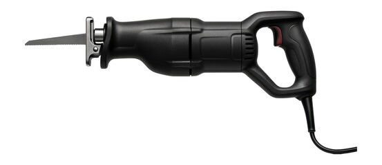 Electric corded reciprocating saw with a variable speed trigger for demolition tasks on a construction site.