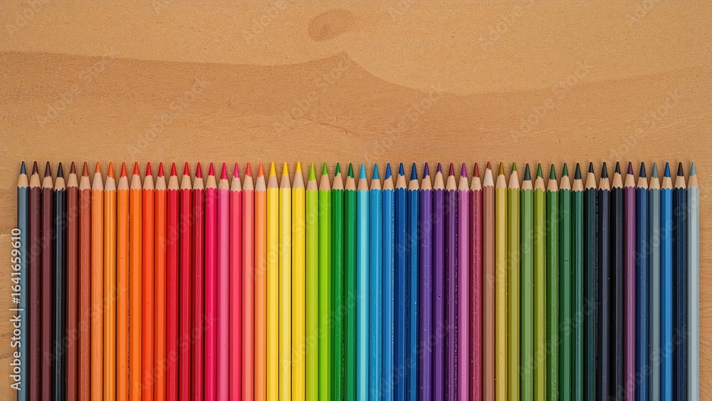 Aufkleber an array of diverse colorful drawing pencils in close proximity