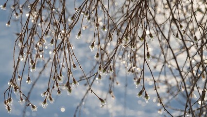 Morning frost on willow flower buds