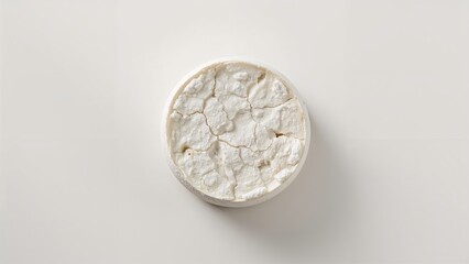 Isolated wedge of soft cheese displayed from above against a white background