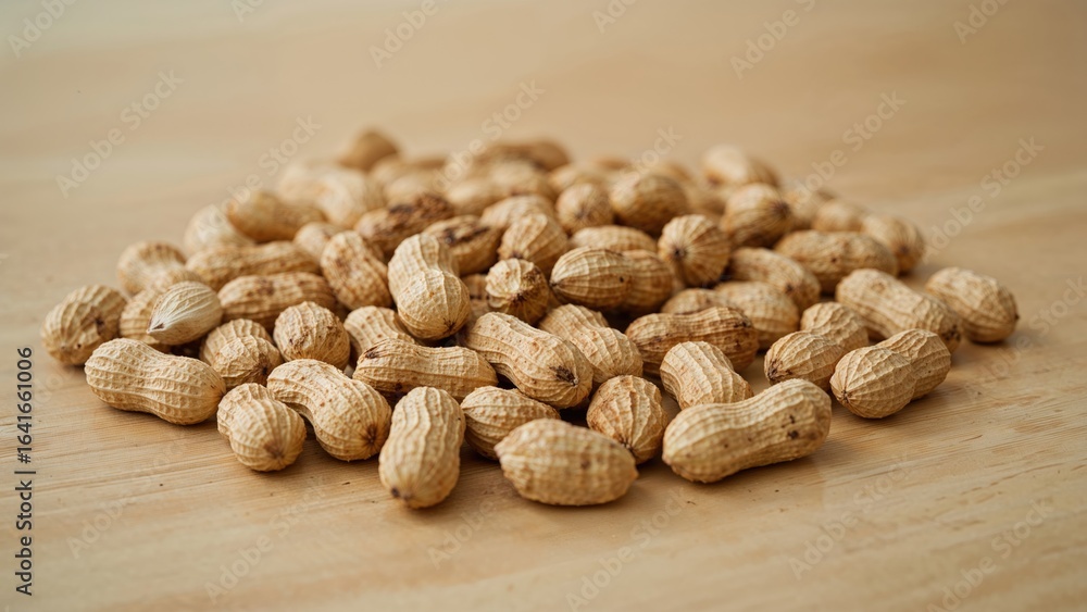 Aufkleber detailed image capturing raw peanuts still in shells laid out on a table