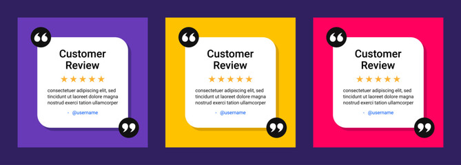 Customer Review Quote Social Media Post Template. Frame with Quotation Marks on Colour Background. Vector Square Banner Template Design for Customer Feedback, Testimonial or Review Quote.