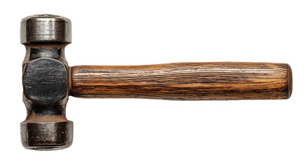 Worn ball-peen hammer with wooden handle, showcasing tool craftsmanship and industrial strength, perfect for construction and repair projects on transparent background