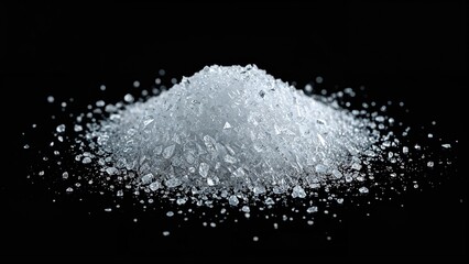 Cluster of white snowflakes on a black background