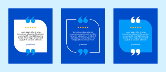 Quote Frames Template Set. Modern Quote Template for Customer Review or Client Feedback. Quotation Mark Border Text Box Vector Illustration.