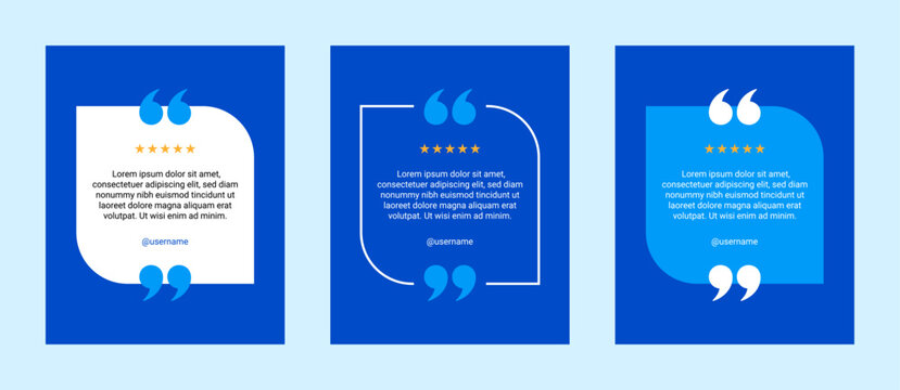 Quote Frames Template Set. Modern Quote Template for Customer Review or Client Feedback. Quotation Mark Border Text Box Vector Illustration.