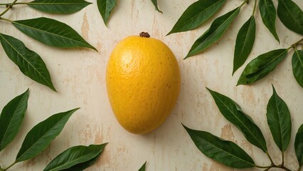Freshly picked mango on a yellow wooden plank