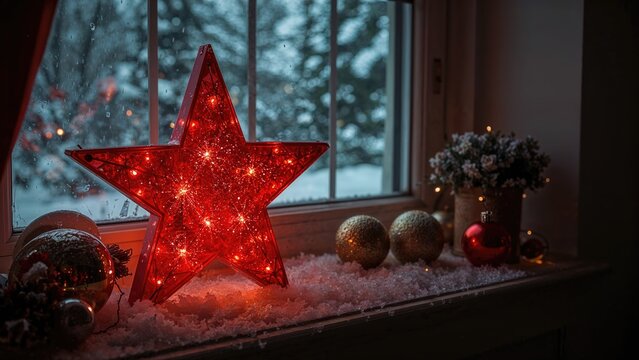 Holiday red star ornament for indoor decoration