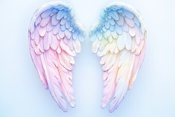 Pastel rainbow angel wings on blue background