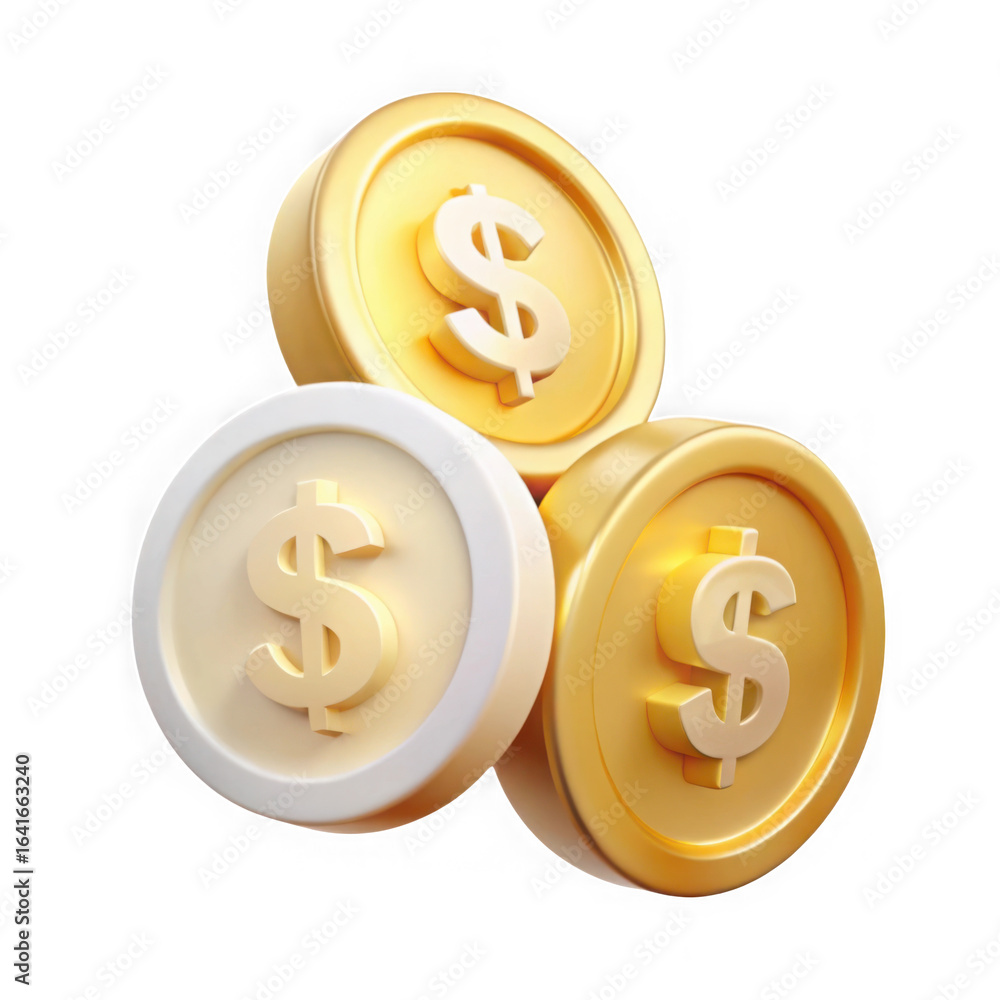 Poster 3d illustration of a stack of three dimensional coins representing wealth and prosperity in a financ