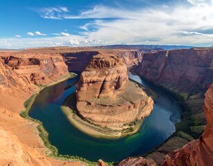 Spectacular panorama of Horseshoe Bend at Grand Canyon under cloudy sky