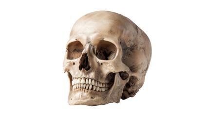 Natomical human skull, detailed bone structure, perfect for educational resources and medical illustrations on transparent background