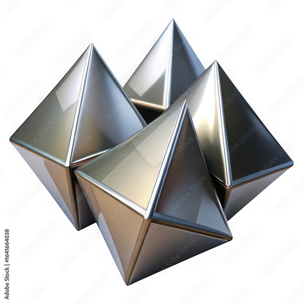 Poster 3d illustration of abstract geometric shapes arranged in a modern and futuristic style with metallic