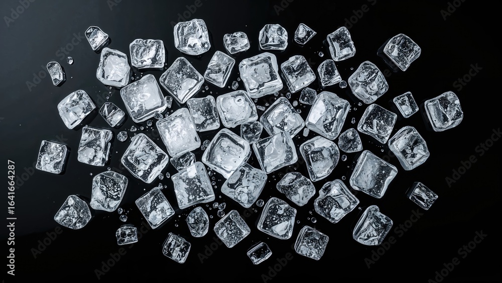 Poster shattered ice chunks displayed against a black backdrop featuring clipping path.