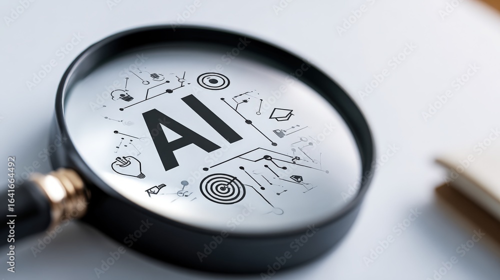 Aufkleber artificial intelligence concept with magnifying glass examining ai technology and machine learning i