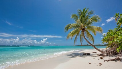 Picturesque Seaside View with a Lone Palm Tree