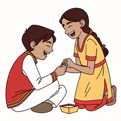 Joyful sister tying rakhi on brother s wrist celebrating raksha bandhan festival with love and tradition