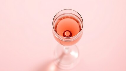 An elegant glass of sparkling rosé wine with a soft pink background, exuding sophistication and celebration.