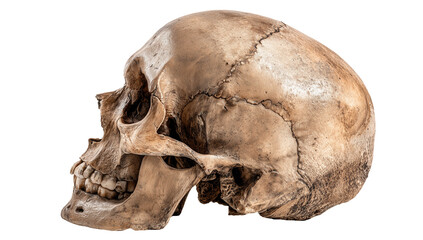 Fototapeta premium Detailed human skull anatomy, showcasing bone structure and cranial sutures for medical illustration on transparent background