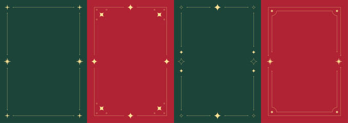 Vintage christmas borders collection. Set of decorative frames for christmas cards and invitations. Elegant borders with stars. 