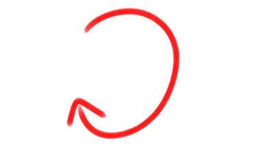 Red arrow, Hand drawn arrow marker. Down curved Arrow pointer highlighter doodle drawing marker. Red arrow sign isolated on transparent png