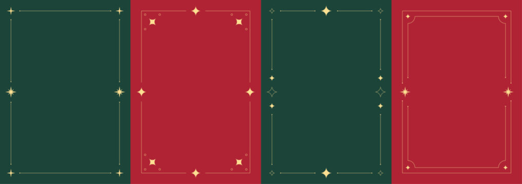 Vintage christmas borders collection. Set of decorative frames for christmas cards and invitations. Elegant borders with stars. 