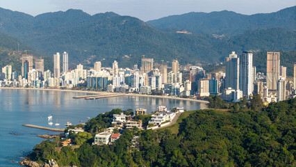 Aerial view of Itapema beach with high-rise buildings under construction, Santa Catarina, Brazil.